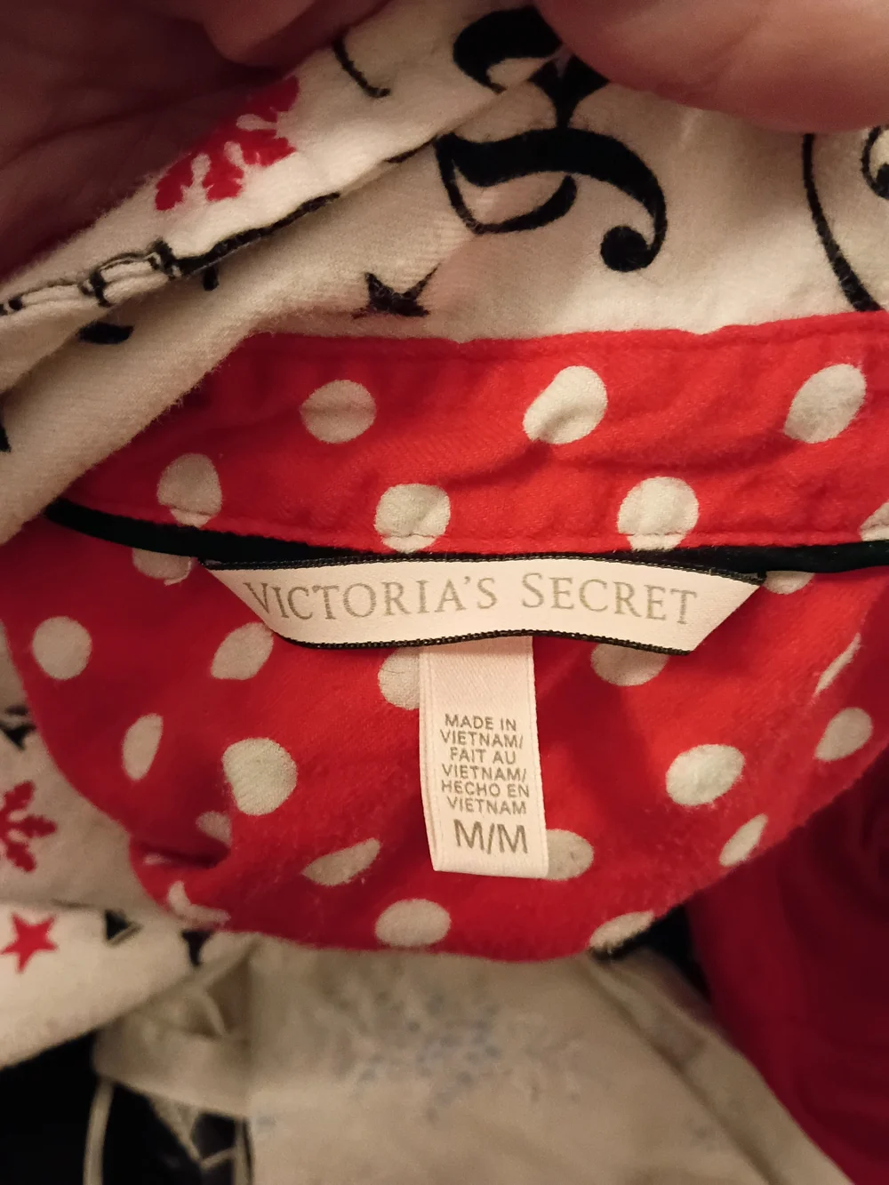 Victoria's Secret Cream Printed Button-Down Pajama Set with Black & Red Accents